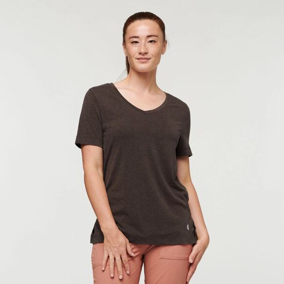 Cotopaxi Women's size Small Brown V-neck Paseo T-Shirt Gorpcore Lightweight - Picture 1 of 9